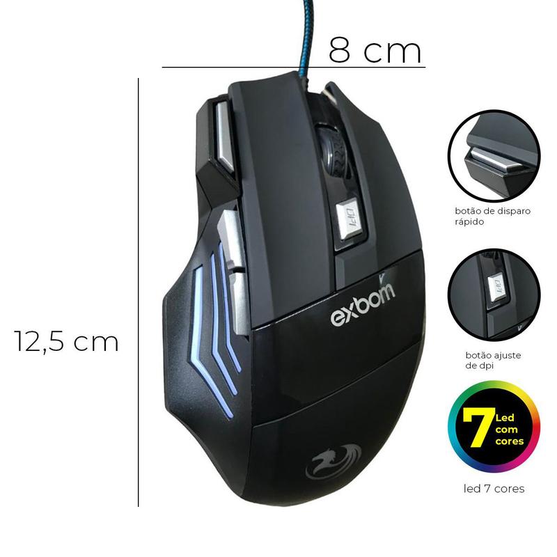 Mouse Gamer Exbom MS-G260 7 Botoes 3200 DPI - Mouse Gamer
